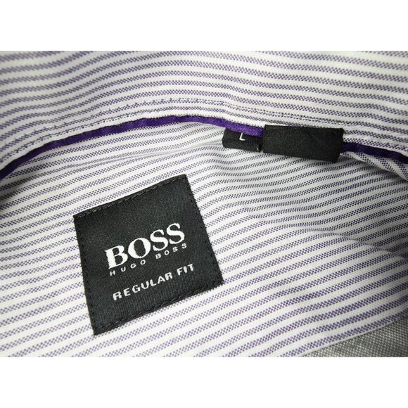 Hugo Boss Regular Fit Size Large Mens Gray Embroidered Chest Logo Button Down - Picture 4 of 10